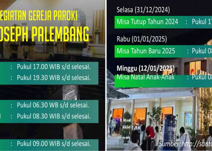 Catat! Ini Jadwal Malam Misa Natal dan Misa Hari Natal 2024 Gereja Paroki Santo Yoseph Palembang