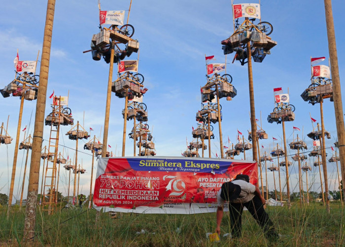 Persiapan Lomba Panjat Pinang 79 Batang Dalam Rangka Semarak Memeriahkan HUT Kemerdekaan RI ke 79 