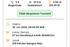 Gempa Magnitudo 5,0 Guncang Kaur Bengkulu, Getaran Terasa Hingga Kota Pagar Alam