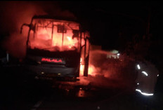 Pecah Ban Lalu Terbakar! Bus Palala Berisi 23 Penumpang Hangus di Jalintim Muba