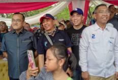 Naik LRT, Alfi Rustam Berbaur dengan Warga Banyuasin di Lomba Panjat Pinang