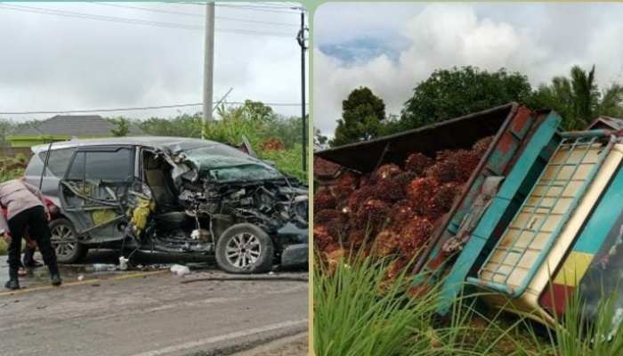 Kecelakaan di Jalan Lintas Sumatera, Mobil Toyota Innova dan Truck Mitsubishi Tabrakan